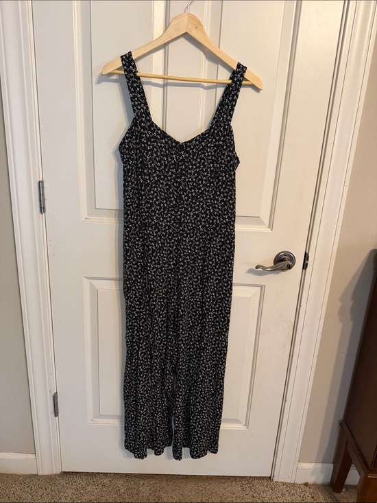LOFT Pants - LOFT Black Floral Wide-Leg Jumpsuit with Thin Straps